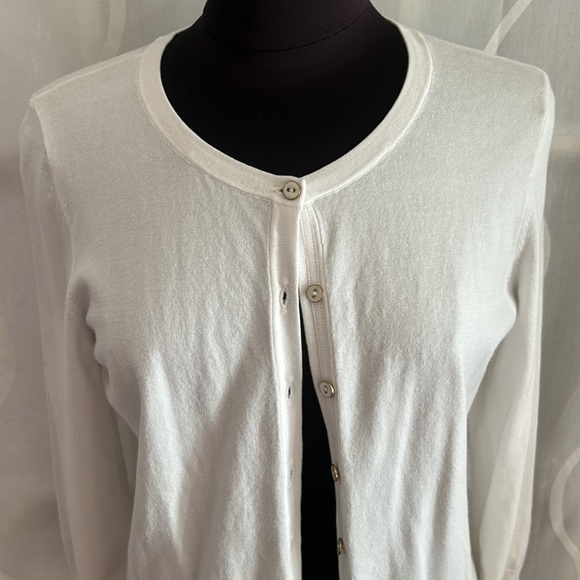 Talbots, White Button Down Cardigan, Size Medium - Picture 2 of 6
